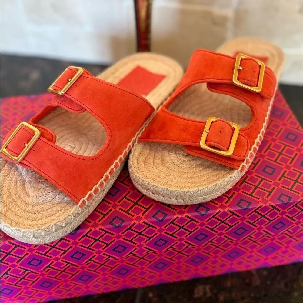 Tory Burch Two Band Flat Espadrilles Slide/calf Leather New in Box